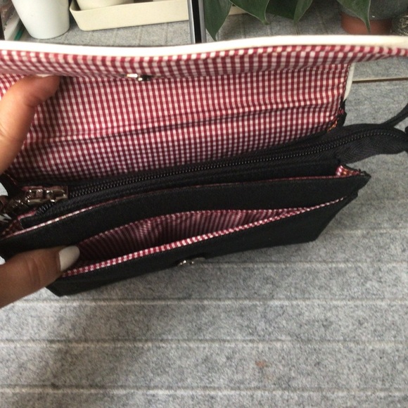 Vintage Canvas Black /White Trim Crossbody Bag with White Trim - Picture 4 of 9